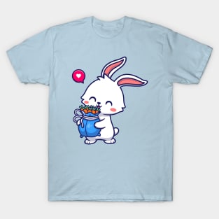 Cute Rabbit Holding Carrot Cartoon T-Shirt